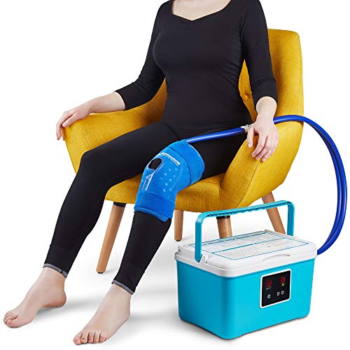 Cold Therapy Machine  Cryotherapy Freeze Kit System  for Post-Surgery Care, ACL, MCL, Swelling, Sprains, and Other Injuries  Wearable, Adjustable Knee Pad  Cooler Pump with Digital Timer