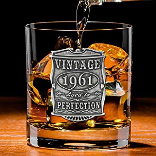 English Pewter Company Vintage Years 1961 60th Birthday or Anniversary Old Fashioned Whisky Rocks Glass Tumbler - Unique Gift Idea For Men [VIN002]