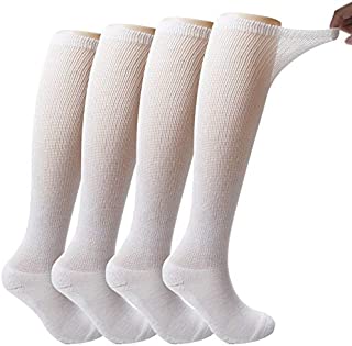 +MD 4 Pack Mens Extra Wide Non-Binding Diabetic and Circulatory Bamboo Over The Knee Socks with Cushioned Sole 4White13-15