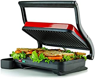 Ovente Electric Indoor Panini Press Grill with Non-Stick Double Flat Cooking Plate & Removable Drip Tray, Countertop Sandwich Maker Toaster Easy Storage & Clean Perfect for Breakfast, Red GP0620R