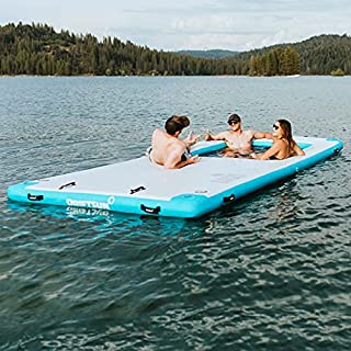 Driftsun Inflatable Floating Dock Platform - Mesa Oasis Inflatable Floating Dock and Swim Deck Platform with Lounge Net Hammock, Dropstitch PVC Construction (15ft x 6.5ft)