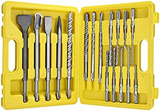 Topec 17pcs Chisels- SDS Plus Concrete Drill Bits, Masonry Hole Tool Set, 4pcs Chisel and 13pcs SDS Plus Rotary Hammer Drill Bit with Storage Case