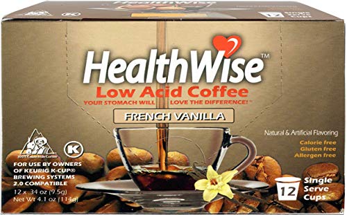 HealthWise French Vanilla Low Acid Kcups, 100% Colombian, 12 count, Keurig 2.0 Compatible