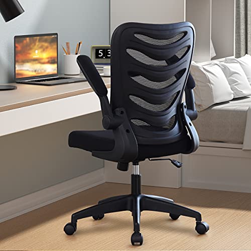 ComHoma Office Chair Ergonomic Desk Chair Mesh Computer Chair with Flip Up Arms Lumbar Support Adjustable Swivel Mid Back for Home Office Black