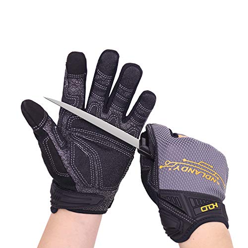 HANDLANDY Mens Work Gloves, LEVEL 5 Cut Resistant Mechanics Gloves, Tear & Abrasion Resistant Safety Gloves for Work (Large)