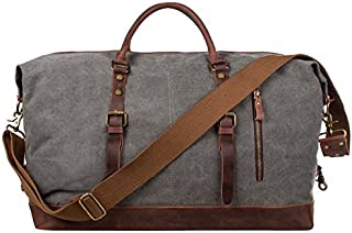 S-ZONE Oversized Leather Canvas Duffel Shoulder Weekender Mens Overnight Bag