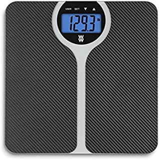 WW Scales by Conair Carbon Fiber Design BMI Bathroom Scale, Shows BMI (Body Mass Index) for 4 users, 400 Lbs. Capacity