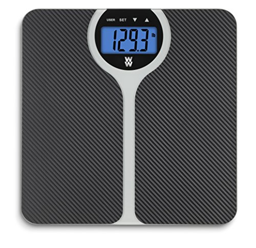 WW Scales by Conair Carbon Fiber Design BMI Bathroom Scale, Shows BMI (Body Mass Index) for 4 users, 400 Lbs. Capacity