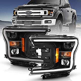 AmeriLite for 2018 2019 2020 Ford F150 Headlights Black Quad Projector with LED Light Bar Assembly Replacment Set  Driver and Passenger