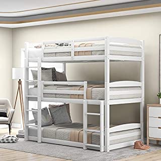 Bed, Bunk Beds for Kids, Solid Wood Twin Triple Bunk Beds / Loft Bed for Kids/Adults, No Box Spring Needed