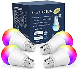 OHLUX Smart WiFi LED Light Bulbs Compatible with Alexa and Google Home (No Hub Required), RGBCW Multi-Color, Warm to Cool White Dimmable, 60W Equivalent, 7W E26 A19 Color Changing Bulb-4PACK