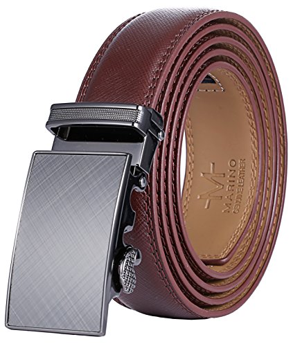 Marino Mens Genuine Leather Ratchet Dress Belt With Automatic Buckle, Enclosed in an Elegant Gift Box - Radiant Ore - Umber - Adjustable from 28