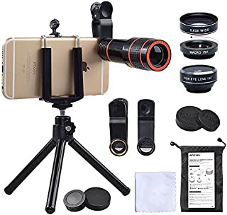 iPhone Camera Lens, 12x Telephoto Lens + 0.63x Wide Angle & Macro Lenses + 180° Fisheye Lens, Clip-On Lenses for iPhone X 8 7 6s 6 Plus, Samsung Smartphones & Tablet