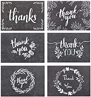 120 Elegant Black and White Chalkboard Kraft Thank You Cards with Kraft Envelopes and Stickers - 6 Designs Bulk Notes with White Letters for Weddings, Business, Formal and All Occasions 4x6 Inch