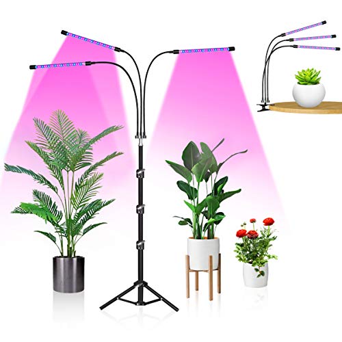 Grow Light with Stand & Clip, SUWITU 3 Head Double Use Clip-on Grow Light for Indoor Plants with 3/9/12H Timer, 3 Modes 60 LED Full Spectrum Floor Plant Growing Lamp Adjustable Tripod 15-48 Inch