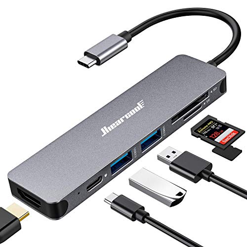 Hiearcool USB C Hub, MacBook Pro Adapter USB C Dongle, 7 in 1 USB C to HDMI Multiport Adapter Compatible for USB C Laptops Nintendo and Other Type C Devices (4K HDMI USB3.0 SD/TF Card Reader 100W PD)