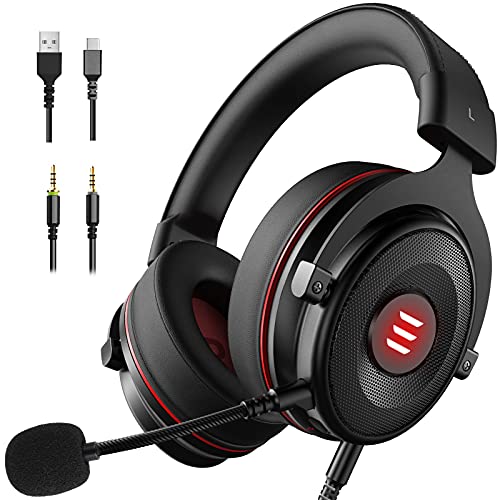 EKSA E900 PS4 Gaming Headset - PC USB Headset with 7.1 Surround Sound, Detachable Noise Cancelling Microphone&LED Light - Gaming Headphones Compatible with PS4/PS5, Xbox One, Nintendo Switch, Computer