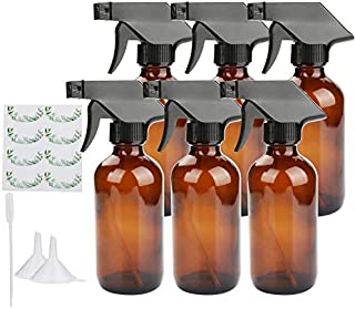 Amber Spray Bottles, Maredash Amber Glass Storage Bottle w/Black Trigger Sprayer & Labels & Lids, Refillable Container for Water, Essential Oils, Cleaning Products, etc (8 oz, 6 Pcs)