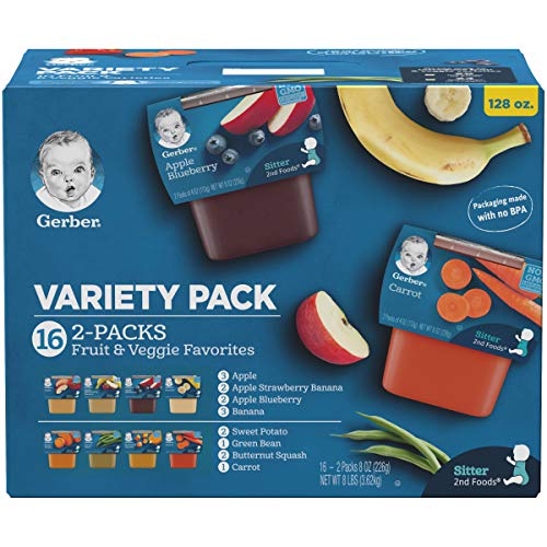 Gerber Purees 2nd Foods Veggie & Fruit Variety Pack, 8 Ounces, Box of 16 (Packaging May Vary)