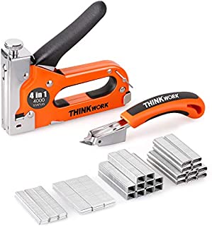 THINKWORK Heavy Duty Staple Gun, 4 in 1 Staple Gun for Upholstery with 4000 Staples, Nail Gun for Wood, Cable, Fabric, Wall, Material Repair, DIY Manual Stapler