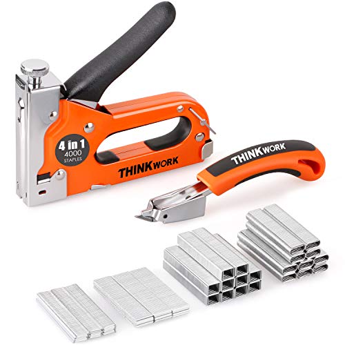 THINKWORK Heavy Duty Staple Gun, 4 in 1 Staple Gun for Upholstery with 4000 Staples, Nail Gun for Wood, Cable, Fabric, Wall, Material Repair, DIY Manual Stapler