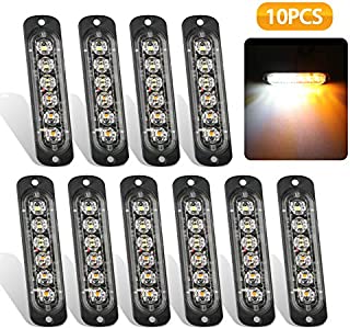 10 Pack Flashing Strobe Lights for Trucks Car Vehicle Van, 6 LED Surface Mount Emergency Beacon Hazard Warning Strobe Light Bar Waterproof For Automotive Off Road Vehicle ATV SUV (Amber/White)