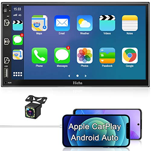 Car Stereo Double Din Car Multimedia Player-Apple Carplay and Android Auto, in-Dash Digital Media, 7 Inch Touchscreen, Voice Control, Bluetooth,AM/FM Car Radio, Backup Camera