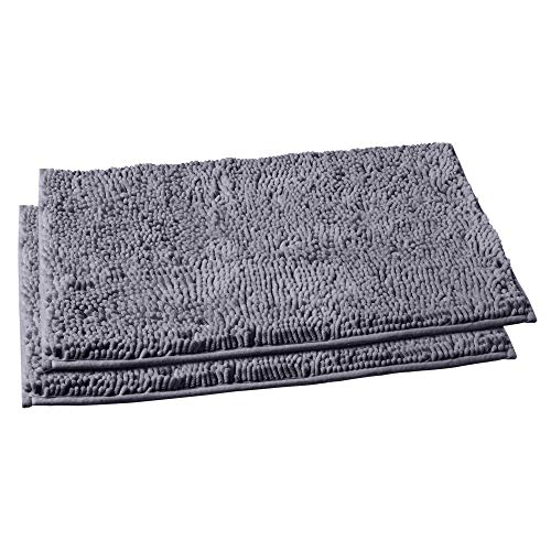 LuxUrux Bathroom Rug Mat SetExtra-Soft Plush Bath mat Shower Bathroom Rugs 16 x 24 inch Set,1'' Chenille Microfiber Material, Super Absorbent. (Rectangular Mini Set, Dark Gray)