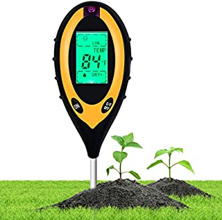 Soil Moisture pH Meter 4-in-1 Soil Tester pH Moisture Meter Temperature Light Plant Water Light Tester Testing Kits for Garden PlantsYellow