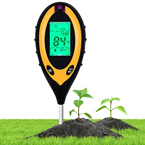 Soil Moisture pH Meter 4-in-1 Soil Tester pH Moisture Meter Temperature Light Plant Water Light Tester Testing Kits for Garden PlantsYellow