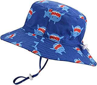 Baby Sun Hat Adjustable - Outdoor Toddler Swim Beach Pool Hat Kids UPF 50+ Wide Brim Chin Strap Summer Play Hat(Shark, 48cm)