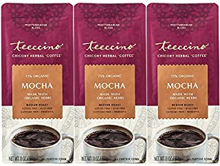 Teeccino Chicory Coffee Alternative - Mocha - Ground Herbal Coffee Thats Prebiotic, Caffeine Free & Acid Free, Medium Roast, 11 Ounce (Pack of 3)