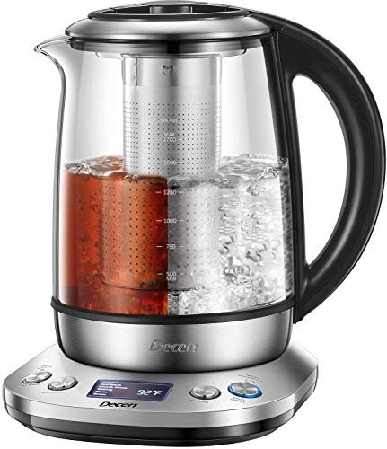 Electric Tea Kettle 1.7L Water Kettle with Removable Tea Infuser, LCD Display Stainless Steel Glass Boiler Hot Water Tea Heater, 120 Mins Keep Warm & Variable Temperature, 1200W