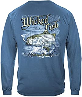 Striped Bass Fishing 100% Cotton Casual Men's Long Sleeved Shirts, Show Your Love of Fishing with our Unisex Wicked Fish Striper Bass Saltwater Fishing Long Sleeved T-shirts for Men or Women (X-Large)