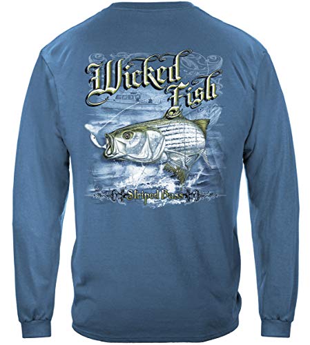 Striped Bass Fishing 100% Cotton Casual Men's Long Sleeved Shirts, Show Your Love of Fishing with our Unisex Wicked Fish Striper Bass Saltwater Fishing Long Sleeved T-shirts for Men or Women (X-Large)