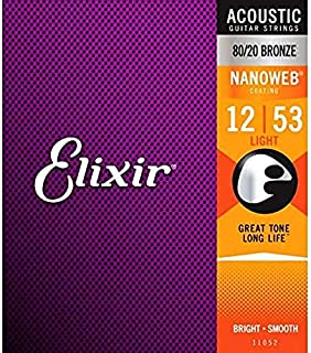 Elixir Strings 80/20 Bronze Acoustic Guitar Strings w NANOWEB Coating, Light (.012-.053)