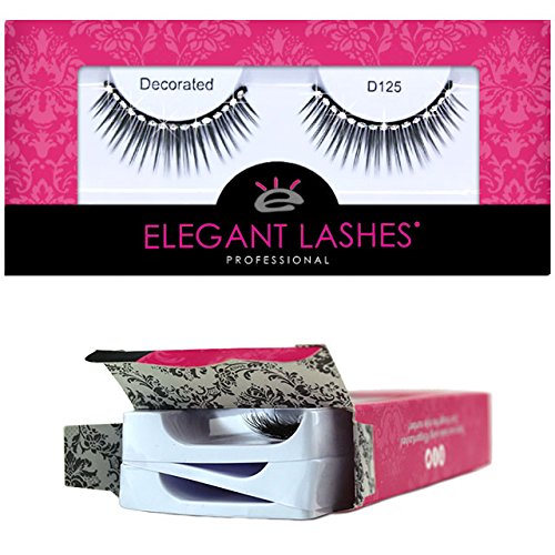 Elegant Lashes D125 (Triple Pack - 3 Pairs) | Volumizing and Lengthening Rhinestone False Eyelashes