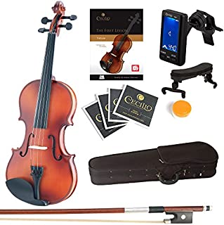 Mendini Full Size 4/4 MV300 Solid Wood Violin with Tuner, Lesson Book, Extra Strings, Shoulder Rest, Bow and Case, Satin Antique Finish