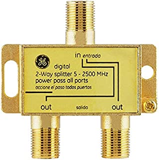 GE Digital 2-Way Coaxial Cable Splitter, 2.5 GHz 5-2500 MHz, RG6 Compatible, Works with HD TV, Satellite, High Speed Internet, Amplifier, Antenna, Gold Plated Connectors, Corrosion Resistant, 33526