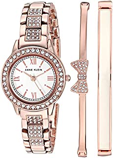 Anne Klein Women's Swarovski Crystal Accented Rose Gold-Tone Bracelet Watch and Bangle Set, AK/3334BHST