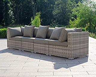 SUSIE'S GARDEN Outdoor Furniture, Patio Sofa 4 Seater Chair All Weather Wicker Aluminum Couch No Assembly with Free 2 toss Pillows and Clips