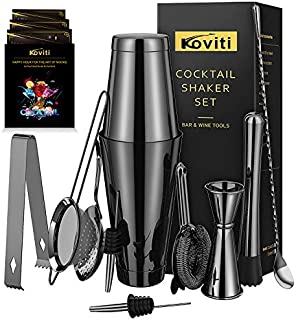 Cocktail Shaker - Koviti 12 Piece Bartender Kit - Stainless Steel Cocktail Shaker Set, Premium Bar Tools : Martini Shaker, Muddler, Jigge, Mixing Spoon, Strainers, Ice Tong, Liquor Pourers