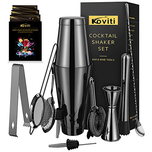 Cocktail Shaker - Koviti 12 Piece Bartender Kit - Stainless Steel Cocktail Shaker Set, Premium Bar Tools : Martini Shaker, Muddler, Jigge, Mixing Spoon, Strainers, Ice Tong, Liquor Pourers