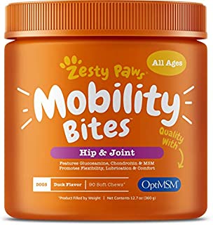 Zesty Paws Glucosamine for Dogs - Hip & Joint Health Soft Chews with Chondroitin & MSM - Functional Dog Supplement for Pet Mobility Support with Kelp + Vitamins C and E for Hips & Joints