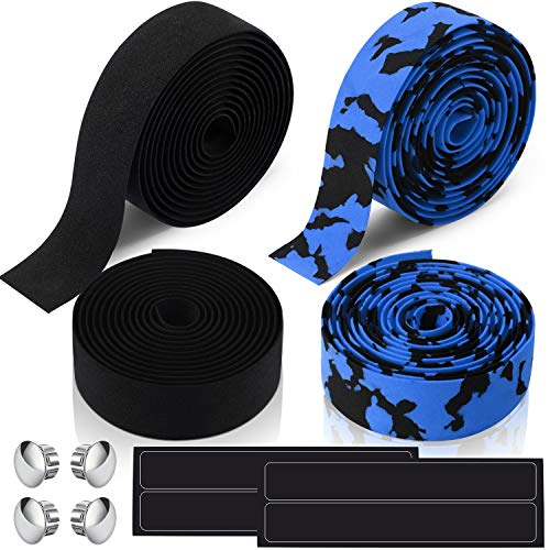 4 Rolls Cycling Handle Wraps Bicycle Handlebar Grip Tapes Road Bike Handlebar Tape Camouflage Series Bike Bar Tape with 4 Bike Bar End Plug and 4 Bicycle Finishing Tapes for Bike Cycling Touring