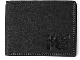 Timberland PRO Men's Slim Leather RFID Bifold Wallet with Back ID Window, Black/Bullard, One Size