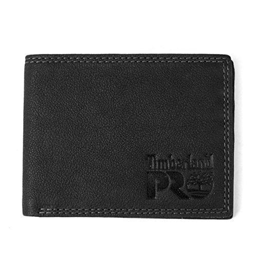 Timberland PRO Men's Slim Leather RFID Bifold Wallet with Back ID Window, Black/Bullard, One Size