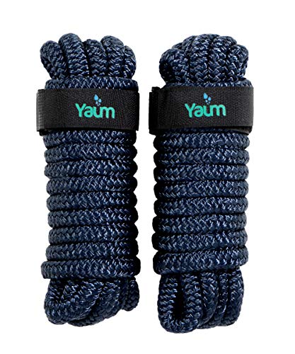 Yaum ~ Boat Ropes ~ Dock Lines ~ Double Braided ~ 2 Pack Ropes ~ Nylon Ropes ~ Marine Grade ~ Boat Accessories ~ Navy ~ 15ft x 3/8