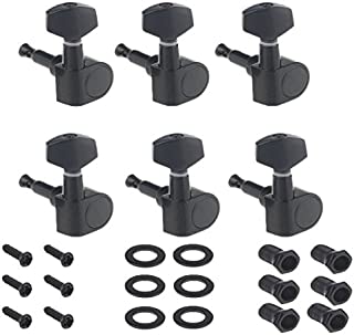 Musiclily 6-in-line Sealed Electric Guitar String Tuning Pegs Keys Machine Head Tuners Set Right Hand for Fender Strat Stratocaster Tele Telecaster Guitar, Black