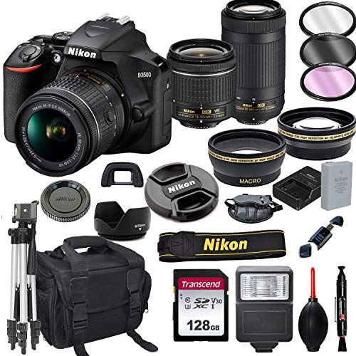 Nikon D3500 DSLR Camera with 18-55mm VR and 70-300mm Lenses + 128GB Card, Tripod, Flash, ALS VARIETY 21pc Bundle